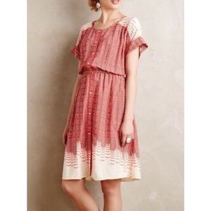 Anthro Maeve Red Orange Pattern House Dress Sz M